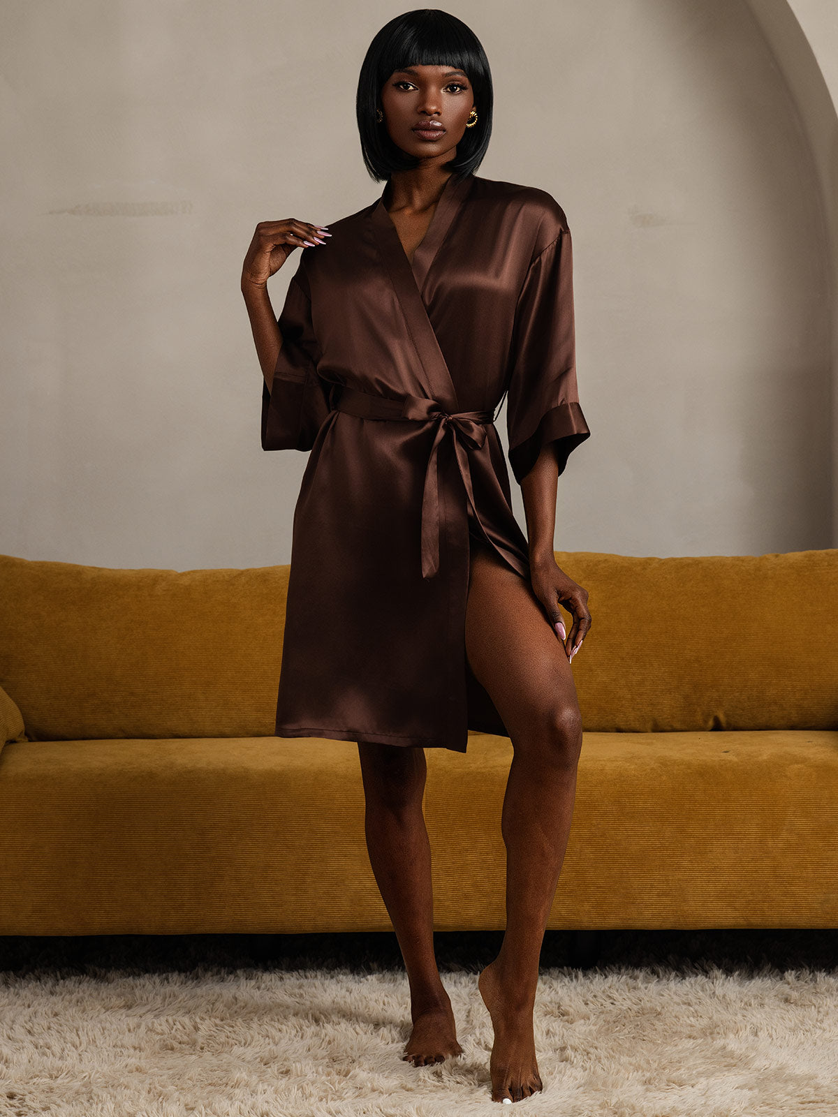 [Coffee] SilkSilky-UK Pure Silk Womens Robe 009