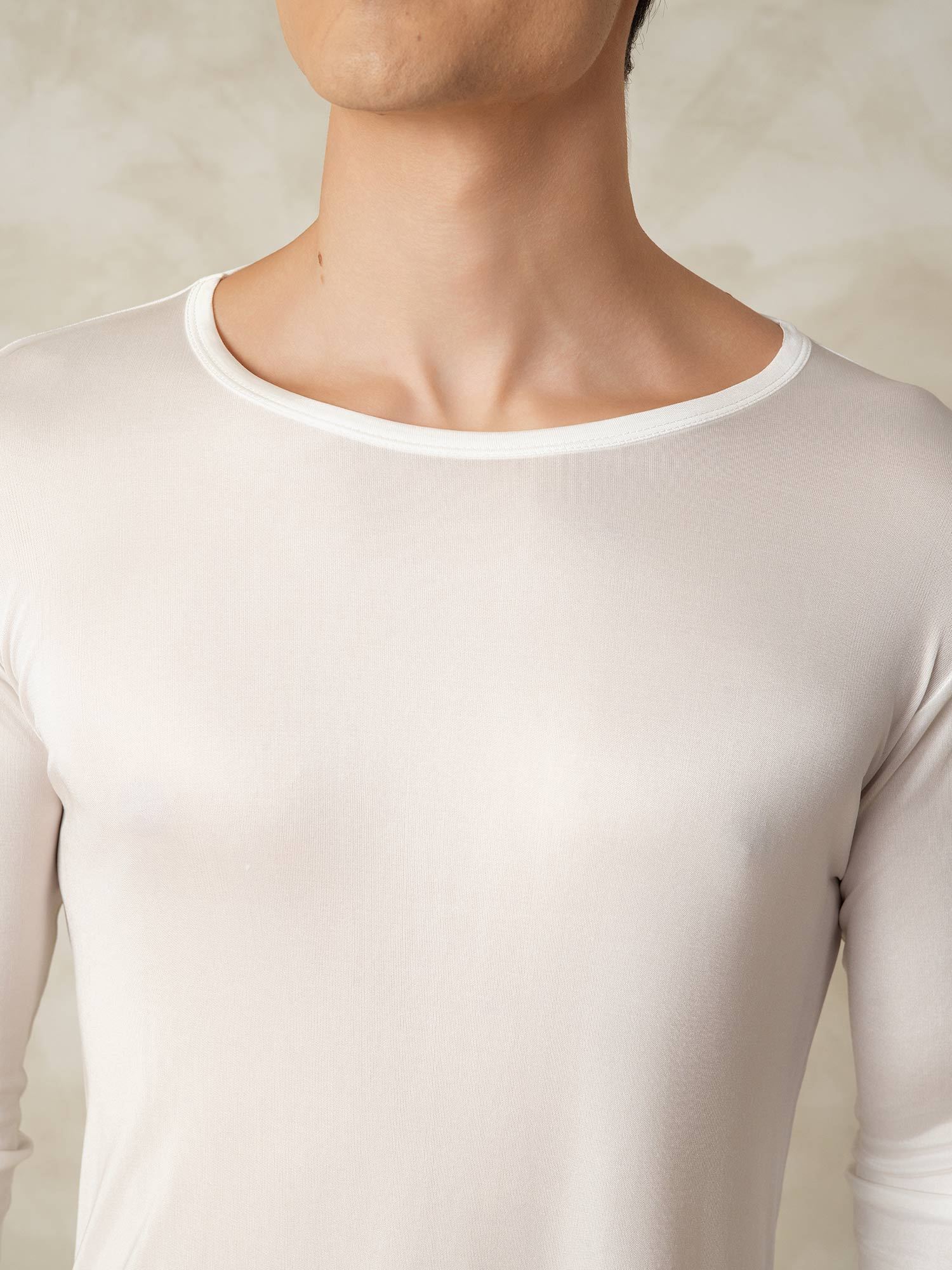 [White] SilkSilky-UK Silk Knitted Round Neck Men's Pyjamas 004