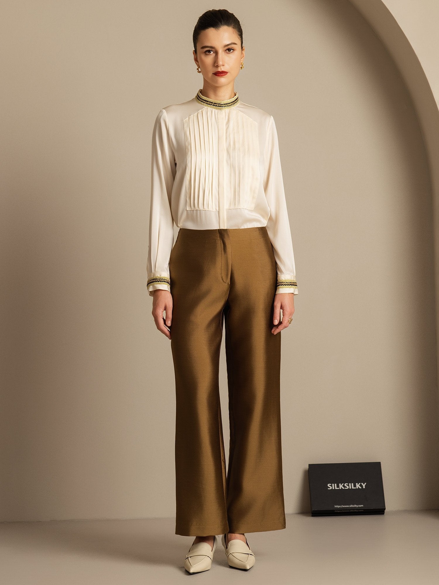 [Bronze] SilkSilky-UK 32Momme Silk-Wool Blend Womens Pants 005,