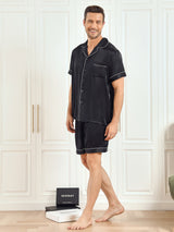 [Black] SilkSilky-UK Short Sleeve Lapel Collar Men's Pyjamas 004