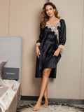 SilkSilky UK Pure Silk Long Sleeve Nightgown Black 005