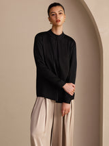 [Black] SilkSilky-UK Long Sleeve Stand Collar Women's Blouse 004
