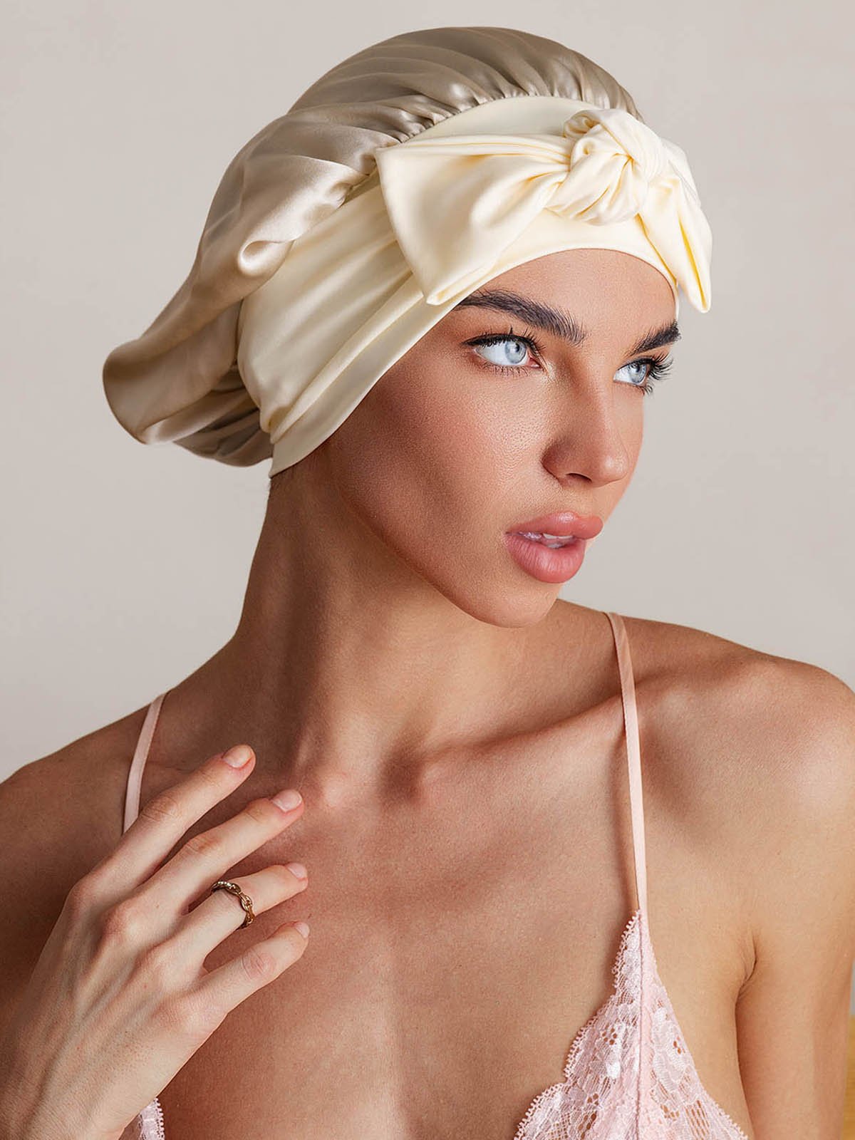 [Beige] SilkSilky-UK Pure Silk Sleep Cap 004