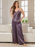 SilkSilky UK Pure Silk Sleeveless V Neck Camisole Set PurpleGray 003