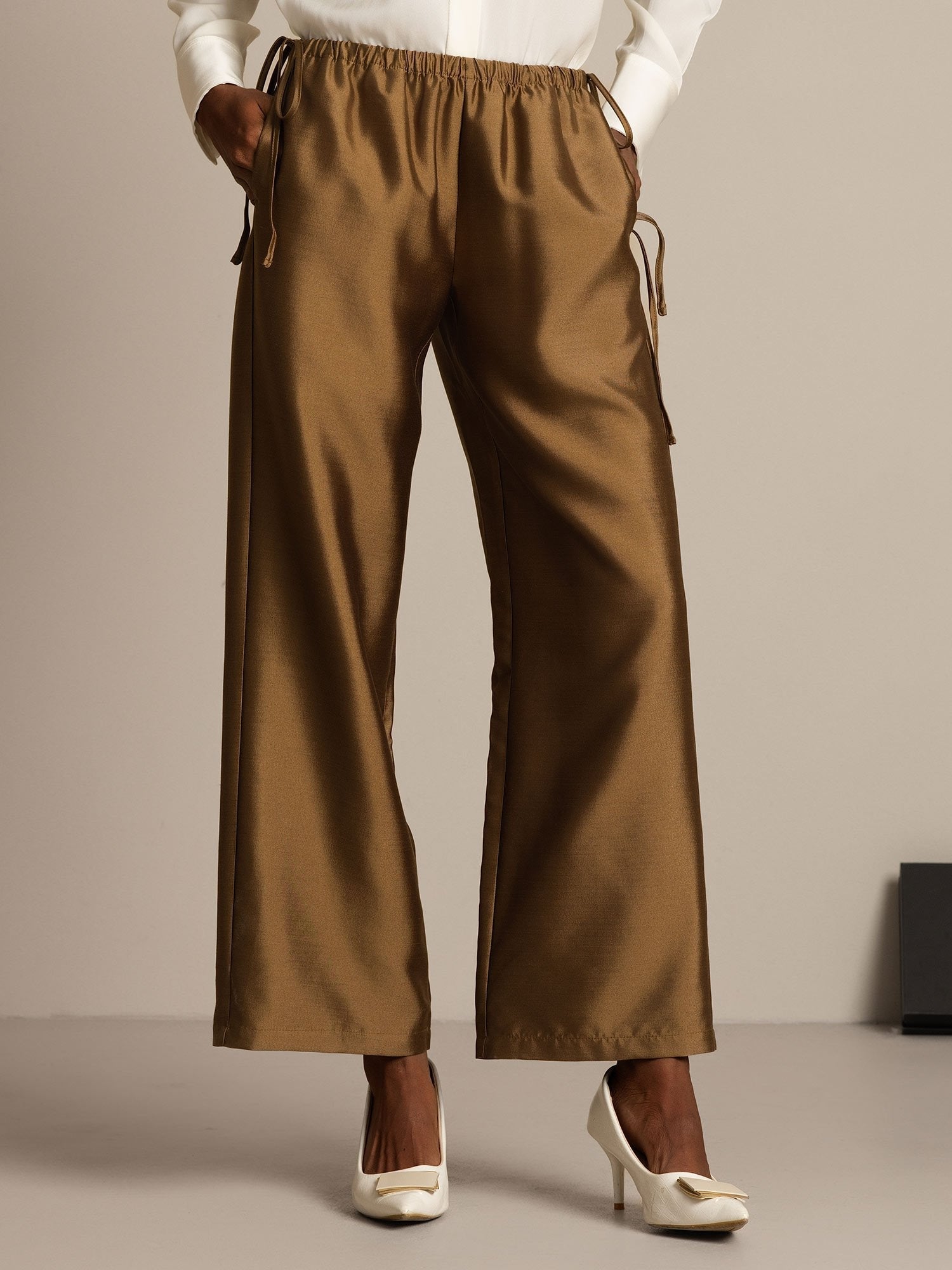 [Bronze] SilkSilky-UK 32Momme Silk-Wool Blend Womens Pants 001,