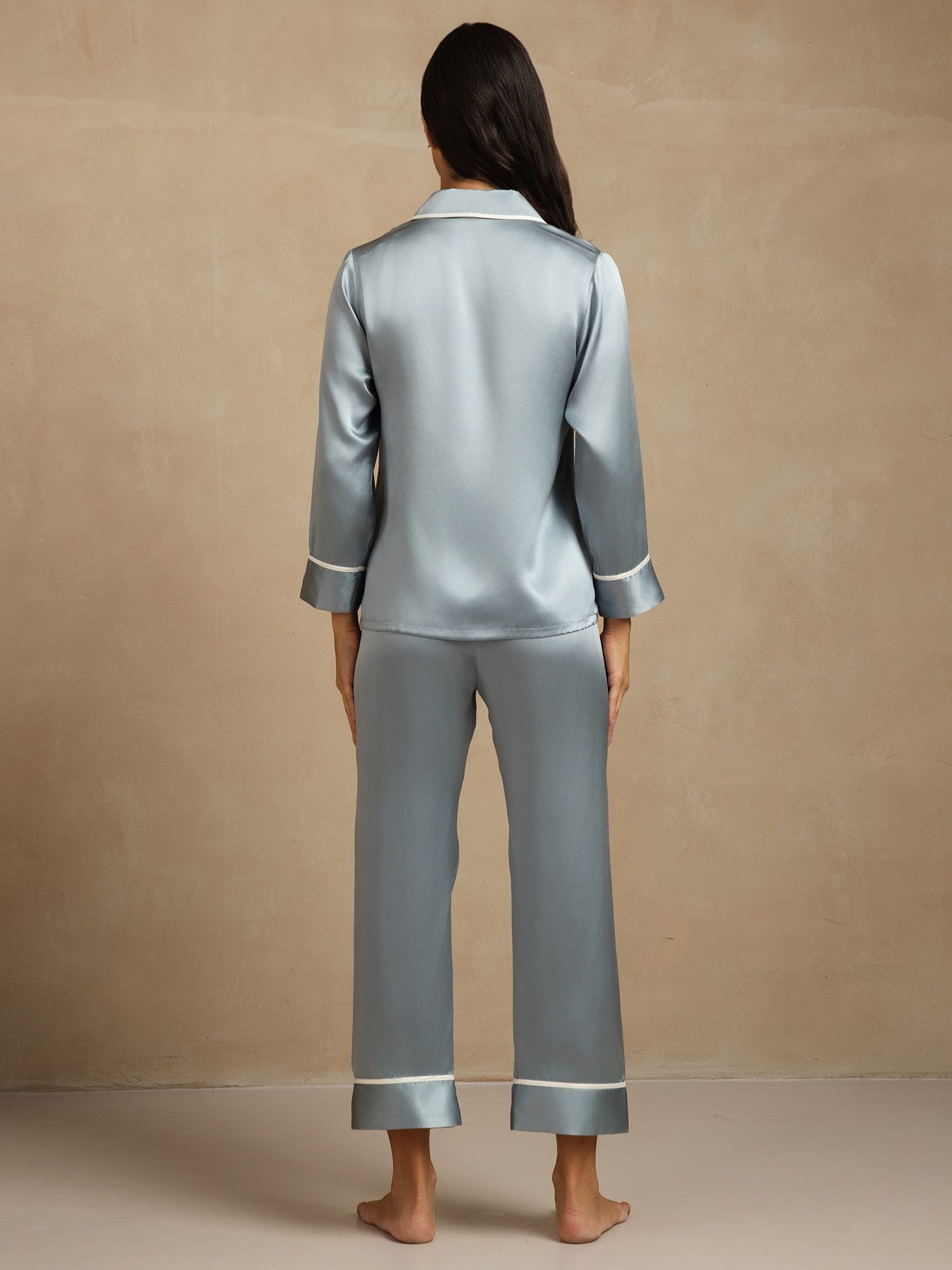 [Grayish Blue] SilkSilky-UK Long Sleeve Notch Collar Women's Pyjamas 002