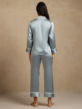 [Grayish Blue] SilkSilky-UK Long Sleeve Notch Collar Women's Pyjamas 002