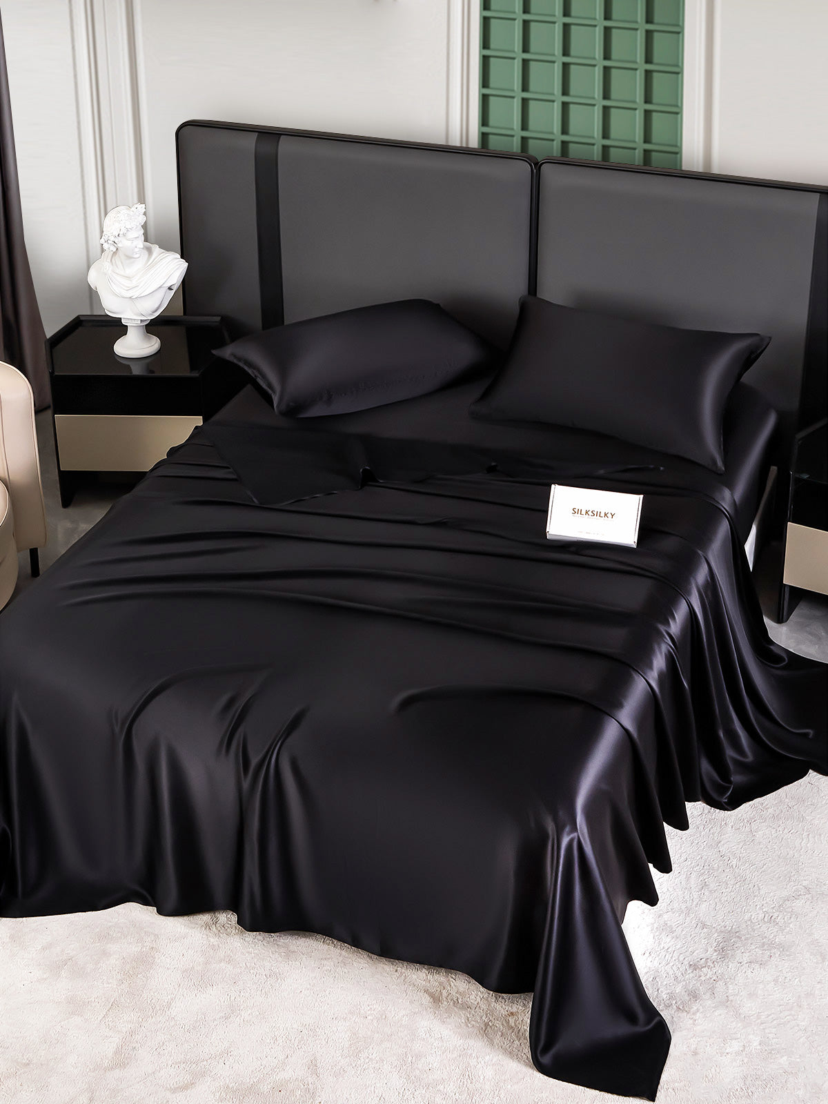 SilkSilky UK 25Momme Pure Silk Bedding Set Black 004