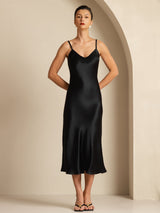 [Black] SilkSilky-UK Spaghetti Strap V Neck Dress 001