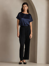 [Dark Blue] SilkSilky-UK Short Sleeve Boat Neck Women's T-Shirt 005