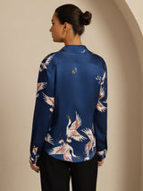 [Dark Blue] SilkSilky-UK 19Momme Long Sleeve Lapel Collar Women's Shirt 002