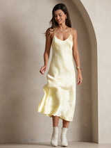 [Light Yellow] SilkSilky-UK Spaghetti Strap V Neck Dress 006