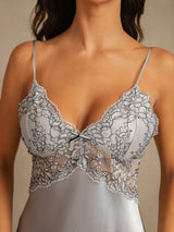 [Grayish Blue] SilkSilky-UK Spaghetti Strap Deep V Neck Nightdress 005