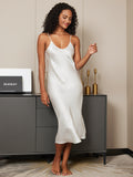 SilkSilky-UK Pure Silk Sleeveless Round Neck Nightdress White 006