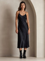 [Black] SilkSilky-UK Spaghetti Strap V Neck Dress 005