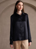 SilkSilky UK 19Momme Silk Long Sleeve Collar Women's Shirt Black 001