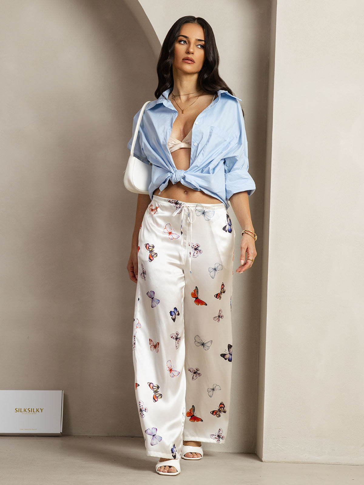 [White Butterfly] SilkSilky-UK 19Momme Silk Womens Pants 006
