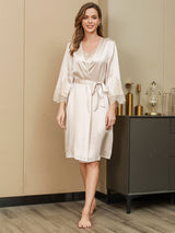 [Ivory] SilkSilky-UK Pure Silk 3/4 Sleeve Womens Robe 004