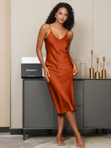 [Caramel] SilkSilky-UK Spaghetti Strap V Neck Nightdress 003