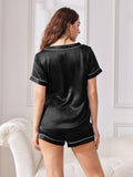 SilkSilky UK Pure Silk Short Sleeve V Neck Women's Pyjamas Black 002