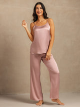 [Peach Skin] SilkSilky-UK 19Momme Machine-Washable Silk Spaghetti Strap Scoop Neck Camisole Set 003