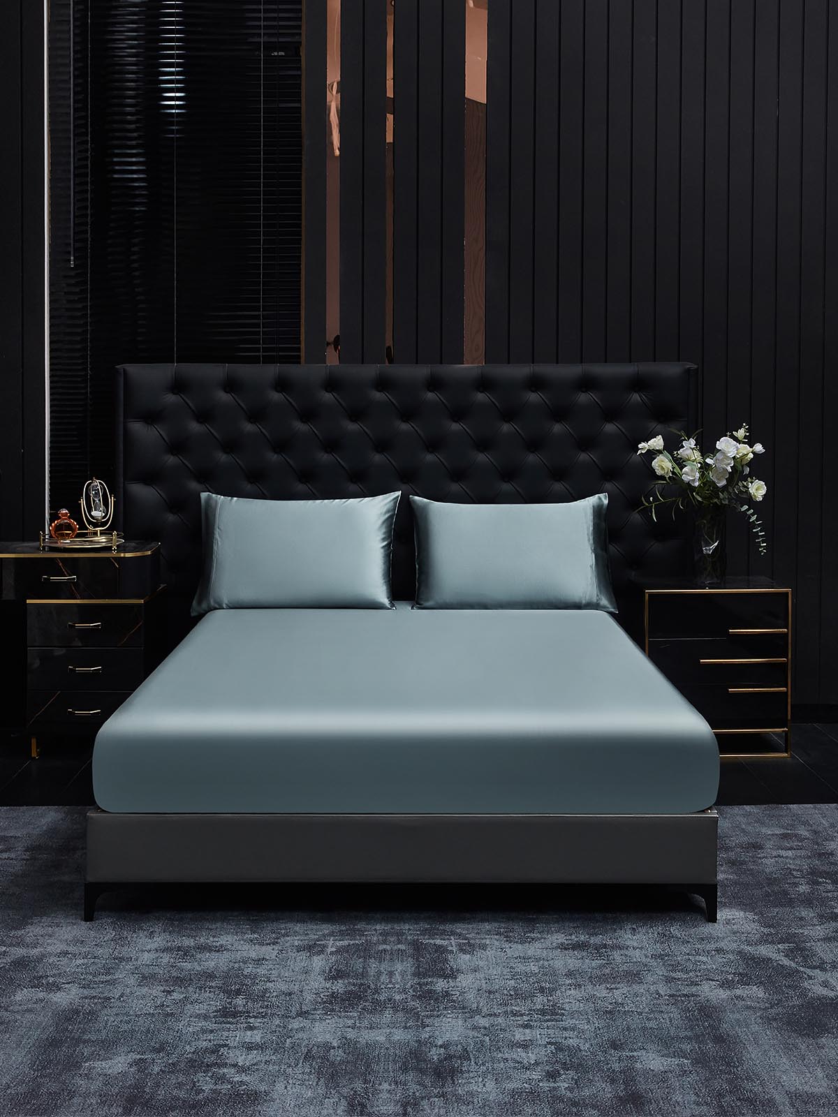 [Grayish Blue] SilkSilky-UK 22Momme Pure Silk Bedding Set 001