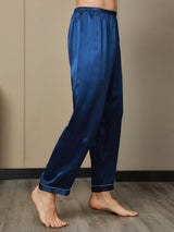 [Dark Blue] SilkSilky-UK Pure Silk Mens Sleep Bottoms 006,