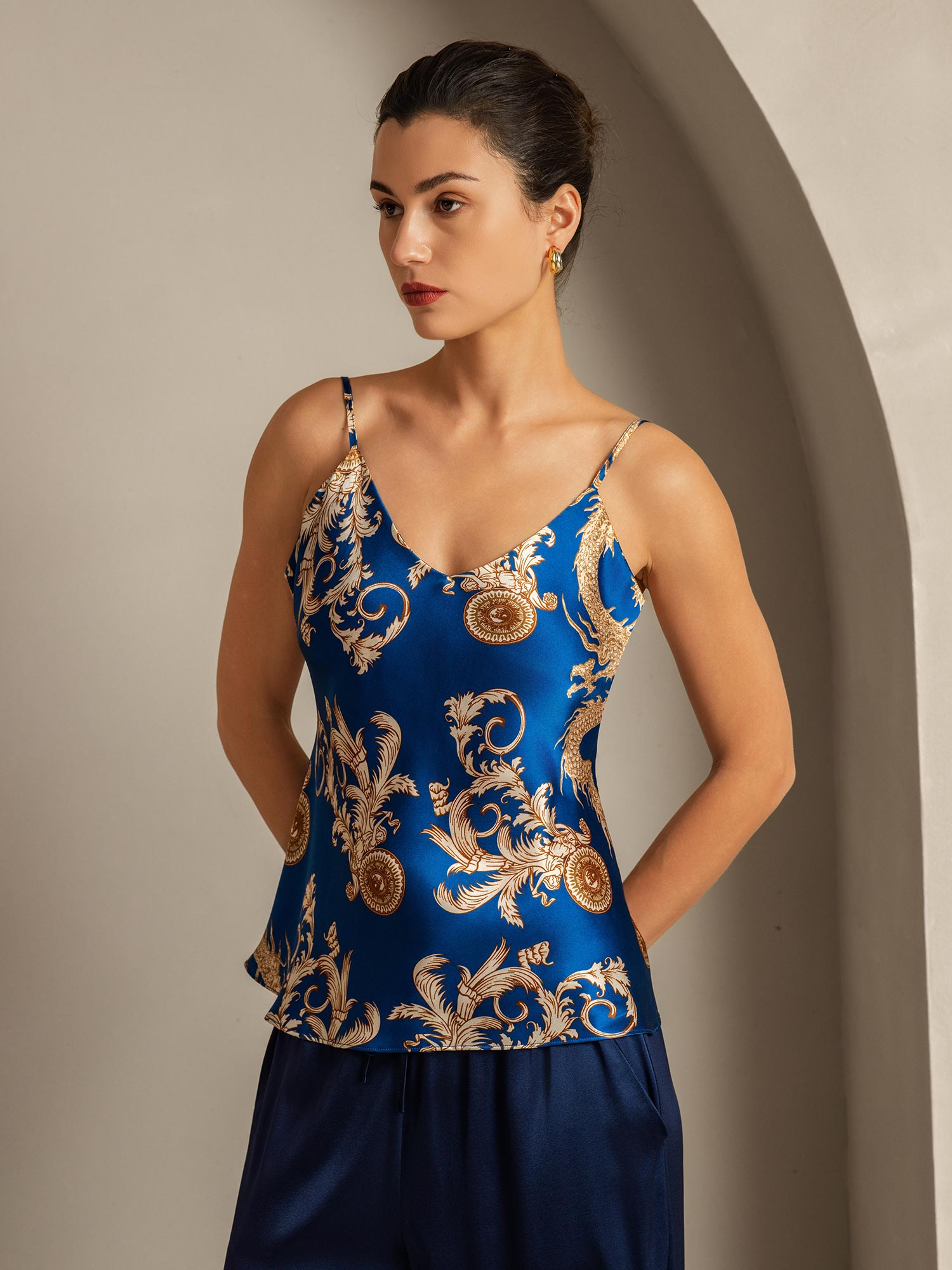 [Navy Dragon] SilkSilky-UK Pure Silk V Neck Camisole 003