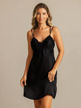 [Black] SilkSilky-UK Spaghetti Strap V Neck Nightdress 004