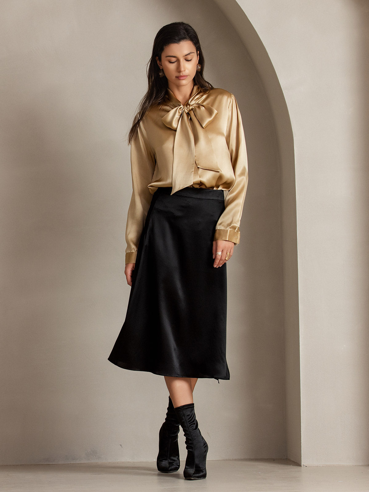 [Black] SilkSilky-UK 19Momme Silk Skirt 005