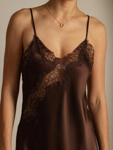 [Brown] SilkSilky-UK Pure Silk Asymmetric Dress 004