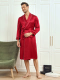 SilkSilky UK Pure Silk Long Sleeve Lapel Men's Dressing Gown Wine 003