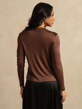 [Coffee] SilkSilky-UK Long Sleeve Crew Neck Women's T-Shirt 002