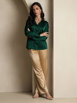 [Dark Green] SilkSilky-UK Long Sleeve Lapel Collar Women's Shirt 008