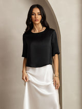 [Black] SilkSilky-UK Half Sleeve Scoop Neck Women's T-Shirt 004