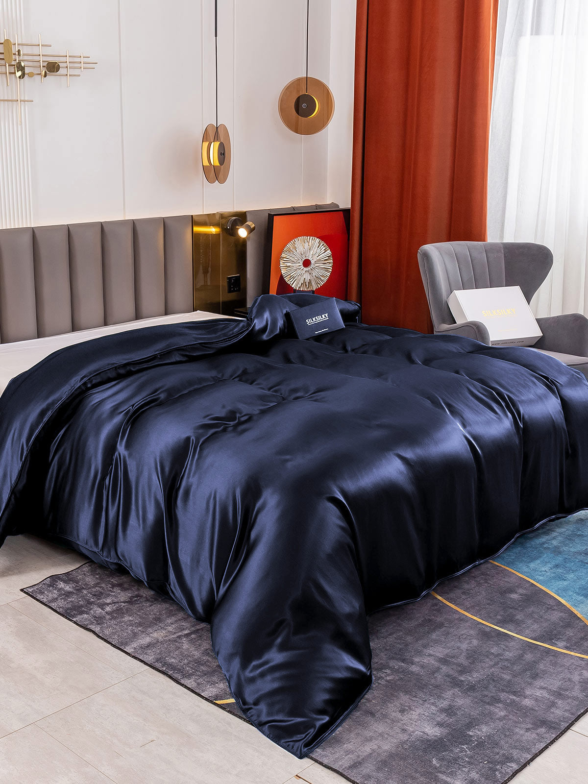 SilkSilky-UK 19Momme Pure Silk Duvet Cover DarkBlue 001