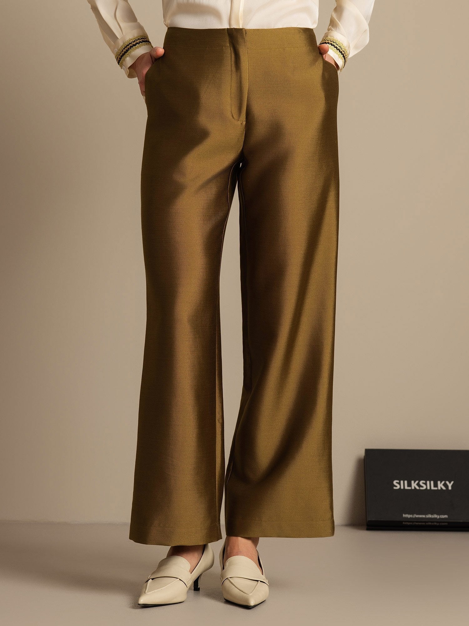 [Bronze] SilkSilky-UK 32Momme Silk-Wool Blend Womens Pants 001,