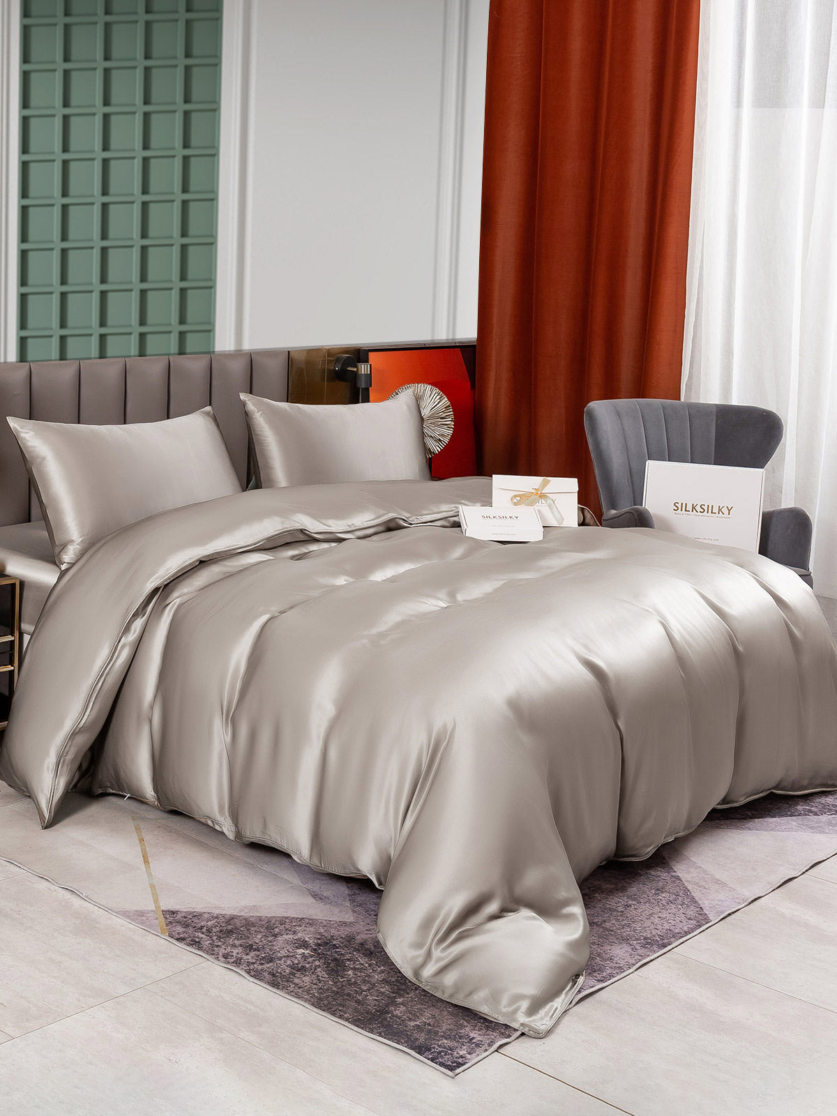 SilkSilky UK 25Momme Pure Silk Bedding Set Gray 004