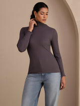 [Dark Gray] SilkSilky-UK Long Sleeve Turtle Neck Women's T-Shirt 003