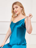 SilkSilky UK Pure Silk V Neck Plus Size Camisole Top Teal 005