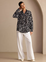 [Black Speckle] SilkSilky-UK Long Sleeve Lapel Collar Blouse 004