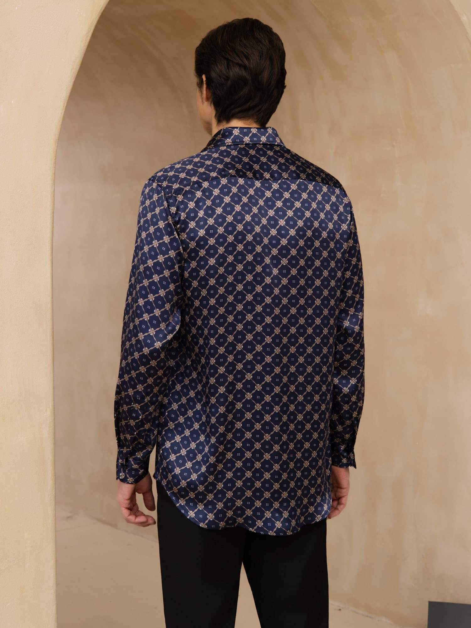 [Navy Chain] SilkSilky-UK Long Sleeve Lapel Collar Men's Shirt 002