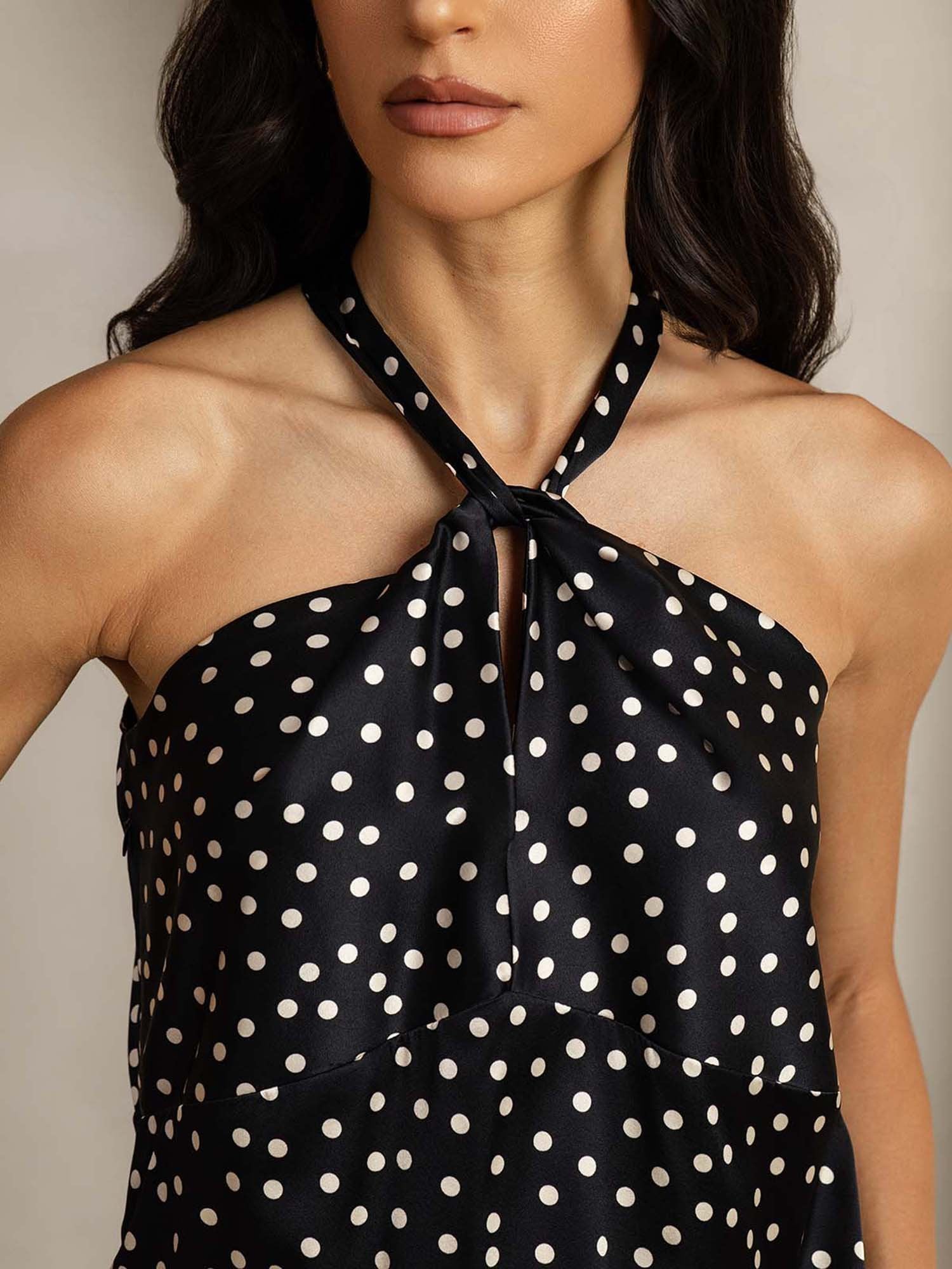 [PolkaDot] SilkSilky-UK 19Momme Silk Halter Neck Women's T-Shirt 005