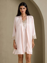 [Pink] SilkSilky-UK 3/4 Sleeve V Neck Nightdress&Dressing gowns 001