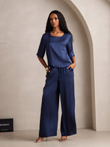 [Dark Blue] SilkSilky-UK Half Sleeve Round Neck Women's Pyjamas 006