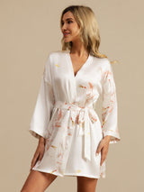 [White] SilkSilky-UK 3/4 Sleeve Women's Dressing Gown 004