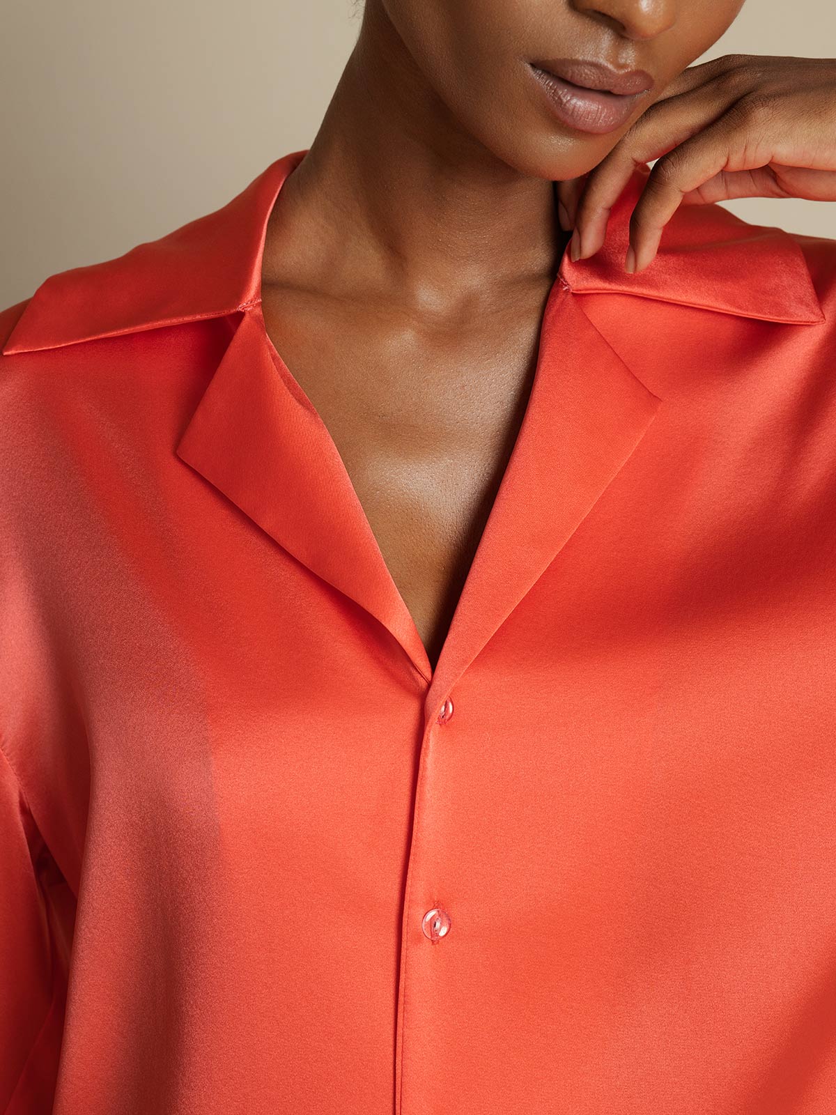 [Imperial Red] SilkSilky-UK 19Momme Silk Notch Collar Women's Shirt 003