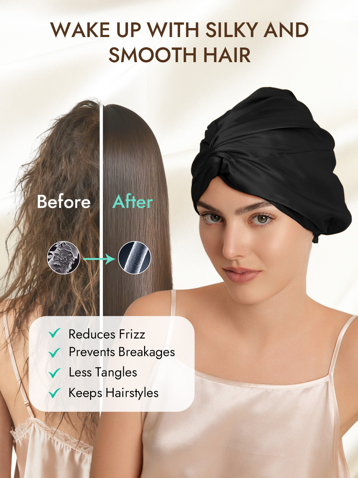 [Black] SilkSilky-UK 22Momme Pure Silk Sleep Cap 003