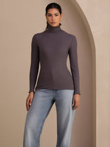 [Dark Gray] SilkSilky-UK Long Sleeve Turtle Neck Women's T-Shirt 004