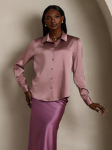 [Pale Mauve] SilkSilky-UK Long Sleeve Lapel Collar Women's Shirt 003